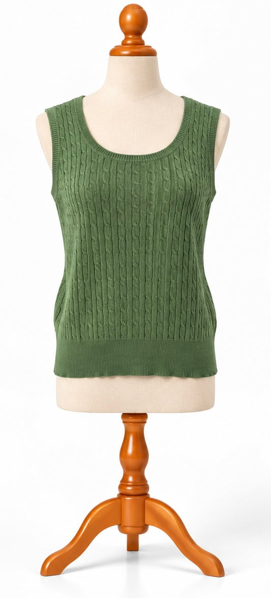 Crew Clothing Co. Green Cable Knit Vest | Ladies | Size 8