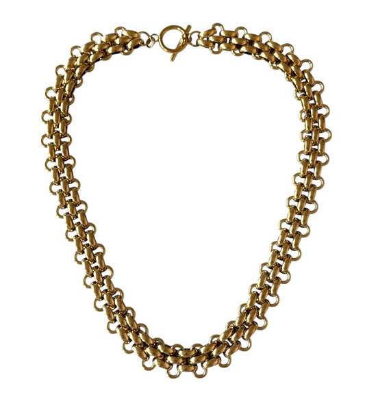 18k Gold plated Flat Link Chain Toggle Necklace