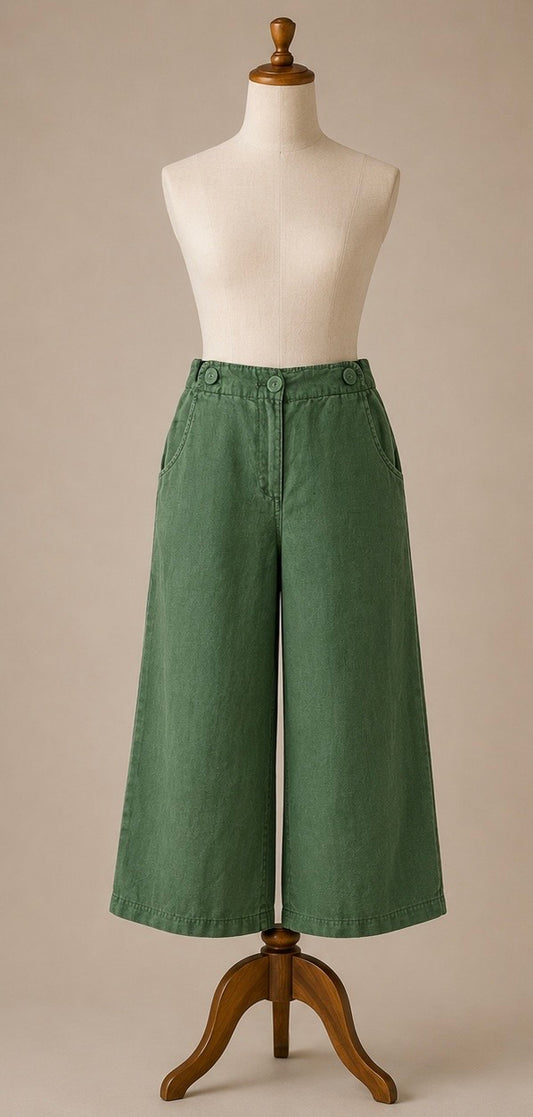 Seasalt Cornwall Green Linen Cropped Trousers | Women’s UK 12