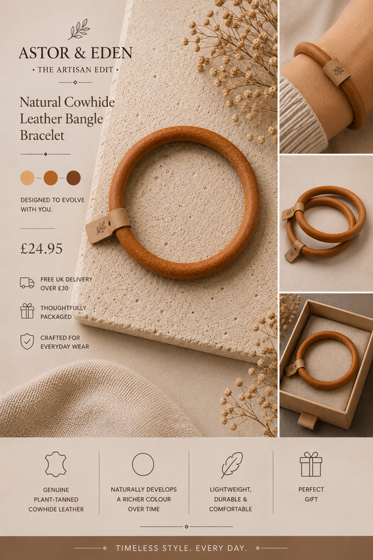 BLKSMTH Natural Cowhide Leather Bangle Bracelet - 8mm