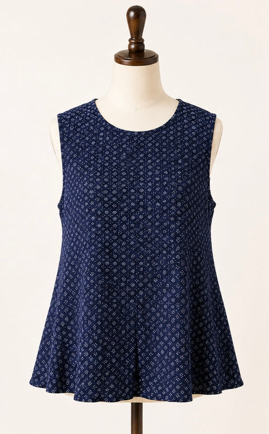 FatFace Navy Indigo Patterned Sleeveless Top | Size 10