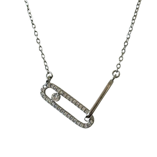 Lucia Mara Rhinestone Paperclip Link 2 of Us 925 Sterling Silver Necklace