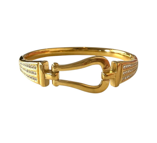 18k Gold Plated Stainless Steel Horseshoe Sparkle Clasp Bracelet