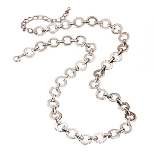 Stainless Steel Silver Circle Link Chain Necklace