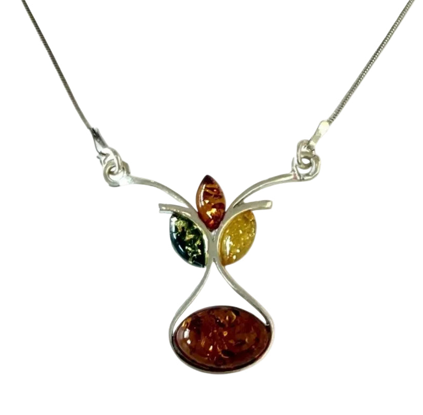 925 Sterling Silver Baltic Amber Statement Drop Necklace