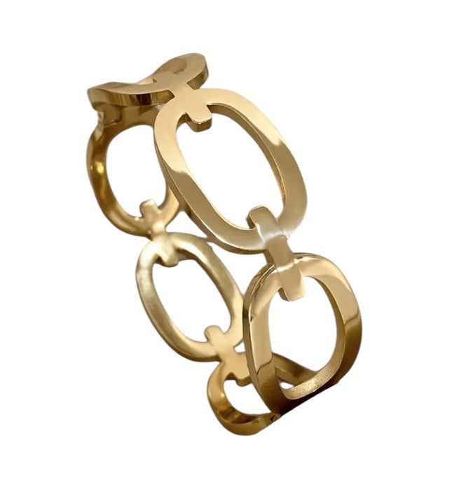 18k Gold Plated Stainless Steel Oval Link Cuff Bracelet