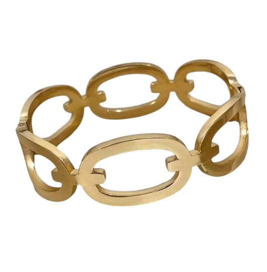 18k Gold Plated Stainless Steel Oval Link Cuff Bracelet