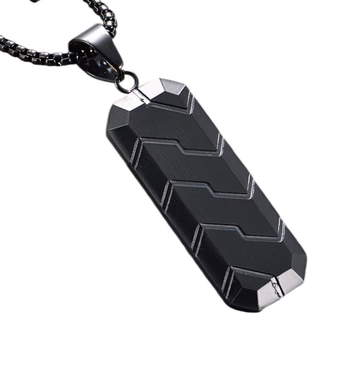 Men’s Black Stainless Steel Tyre Tread Pendant Necklace
