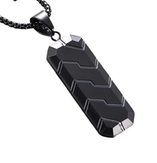 Men’s Black Stainless Steel Tyre Tread Pendant Necklace