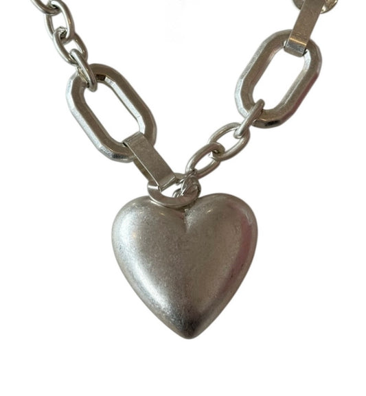 Chunk of My Heart Silver Tone Industrial Style Chain Necklace