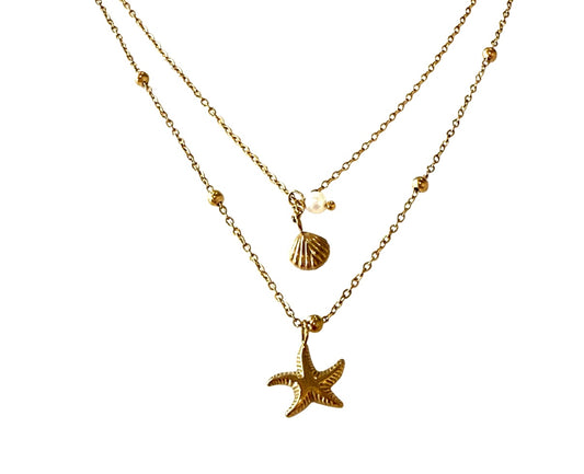 18K Gold Plated Layered Sea Life Necklace