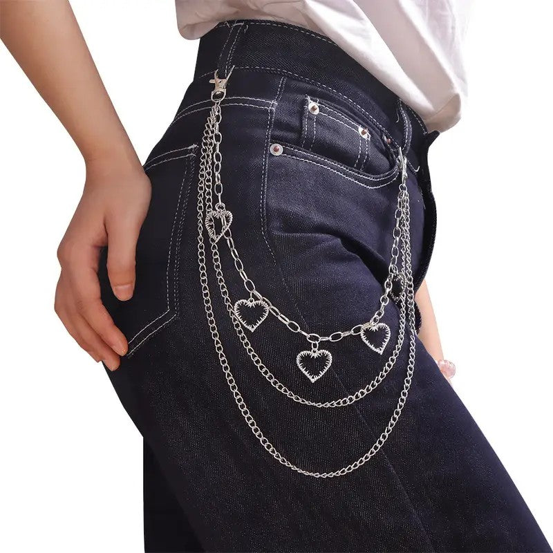 Silver Tone Multi-Layer Heart Trouser Chain