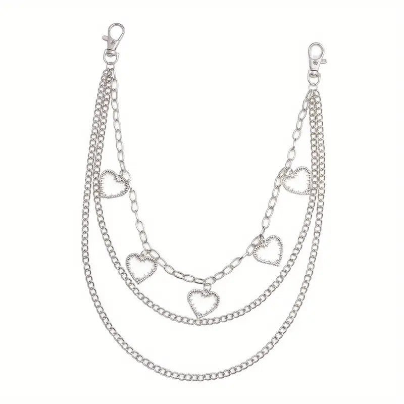 Silver Tone Multi-Layer Heart Trouser Chain