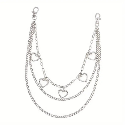 Silver Tone Multi-Layer Heart Trouser Chain