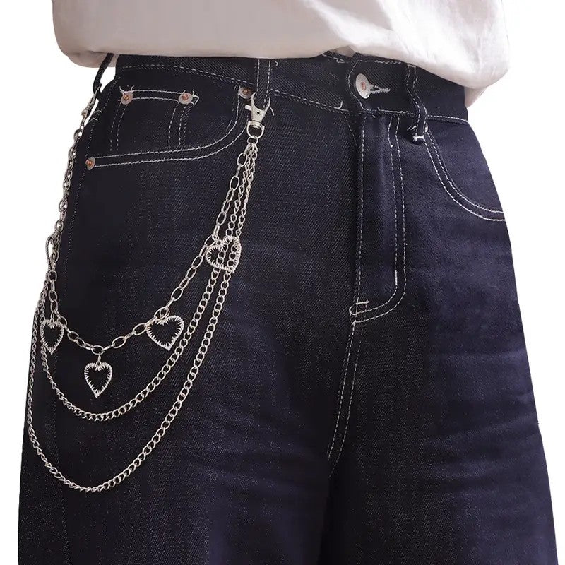 Silver Tone Multi-Layer Heart Trouser Chain
