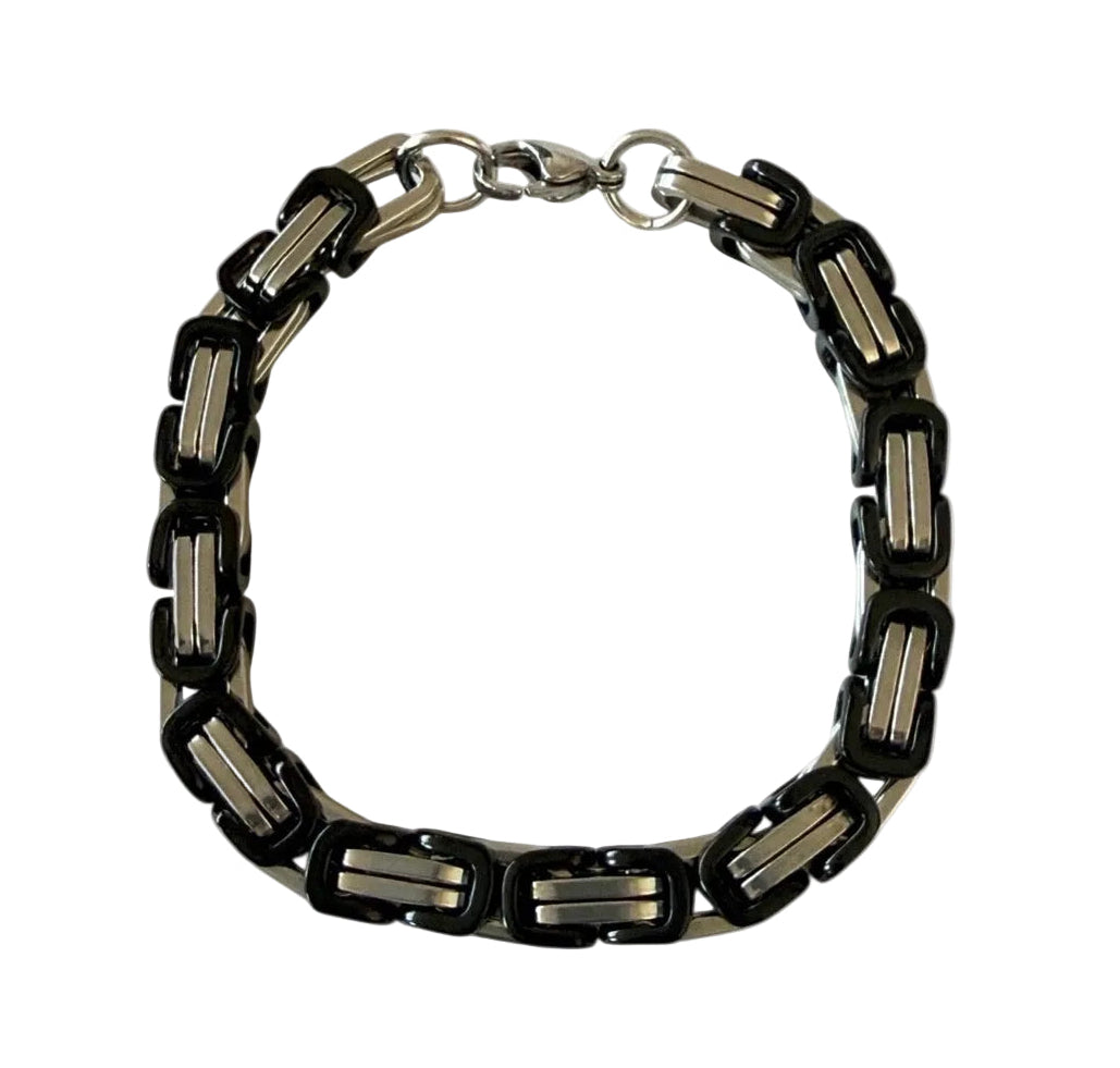 Black & Stainless Steel Square Link Bracelet