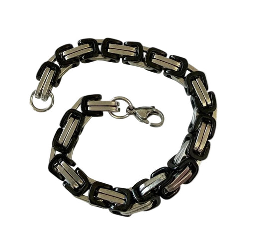 Black & Stainless Steel Square Link Bracelet